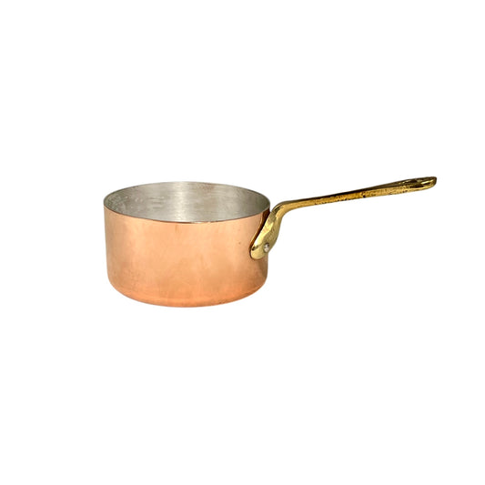 Vintage French Copper Saucepan – 10cm Small Aluminium Lined Pan with Brass Handle