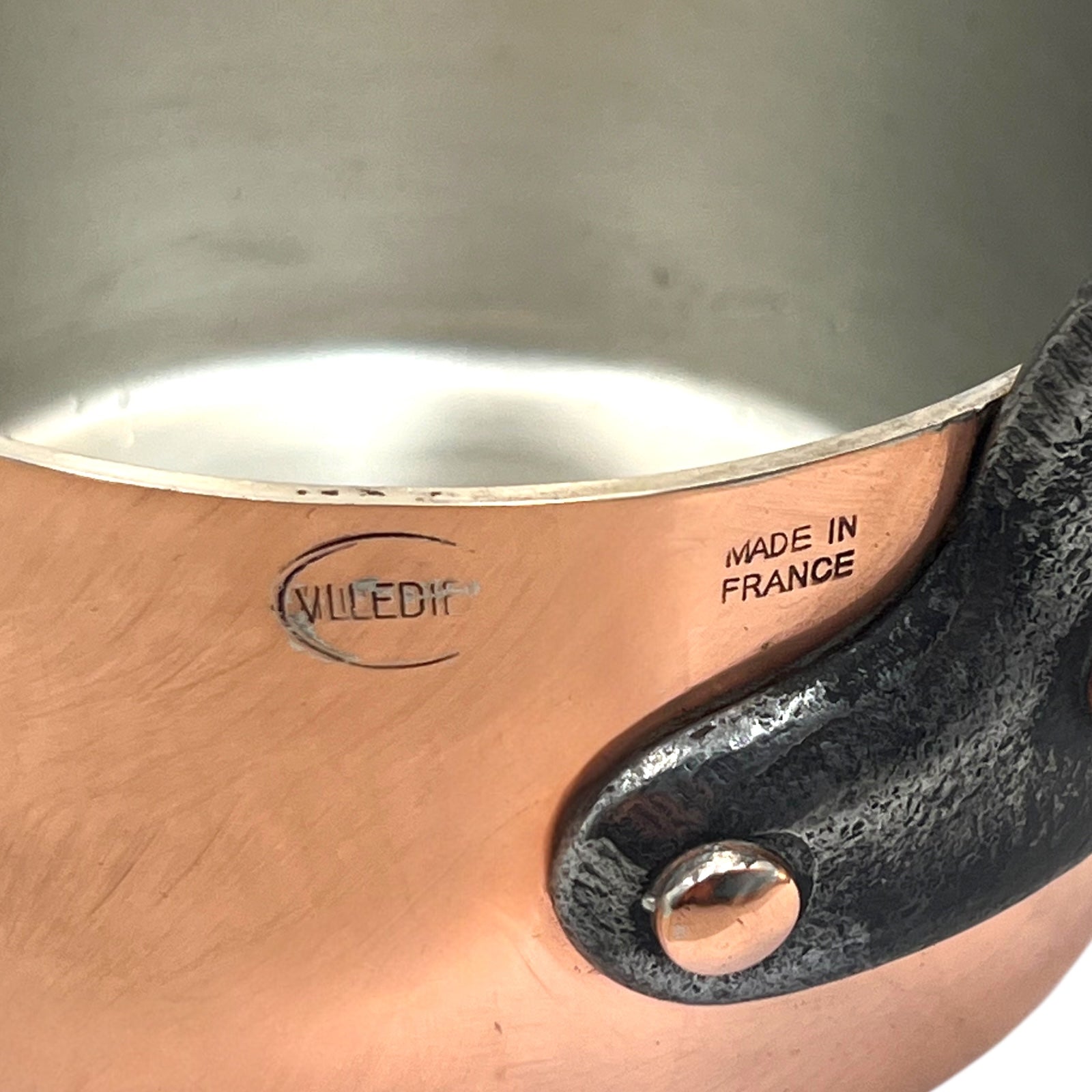 French copper saucepan Villedieu stamp
