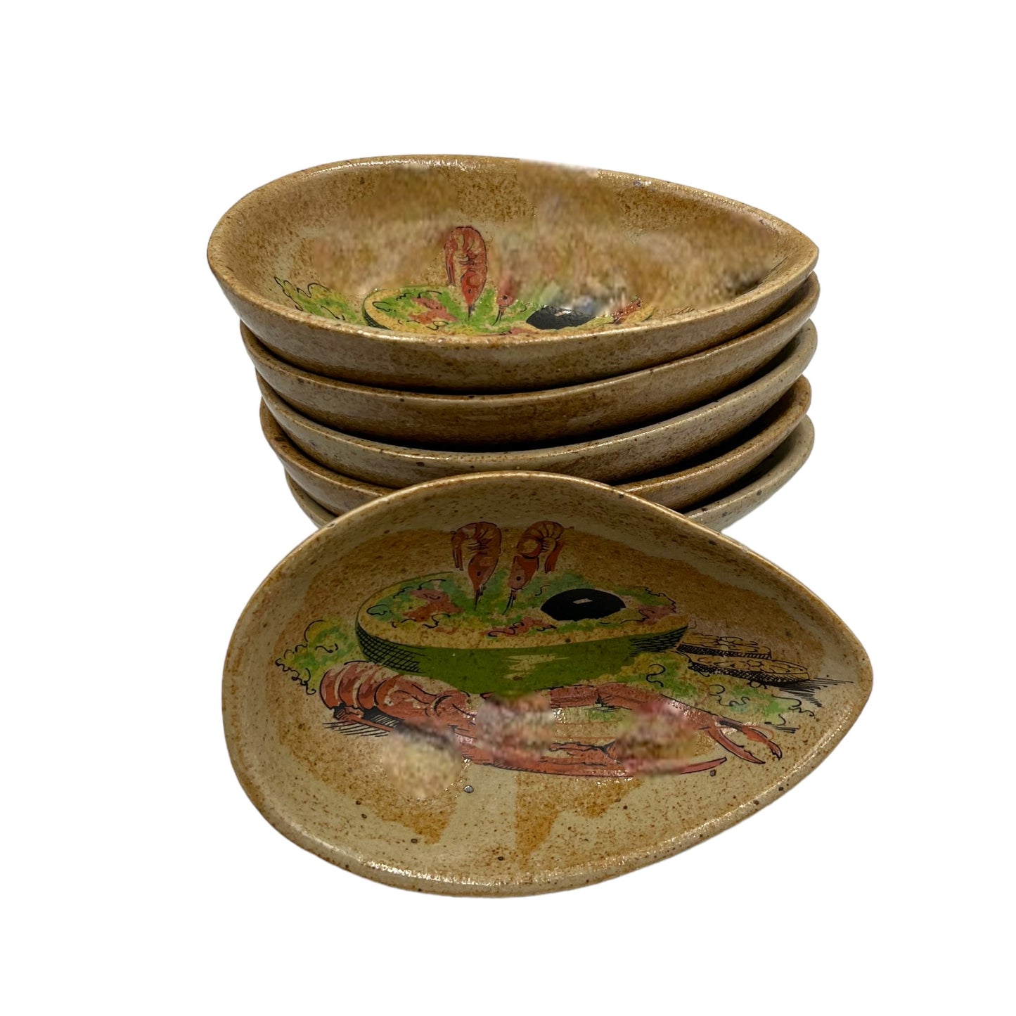 French avocado 6 piece dish set with a seafood decoration