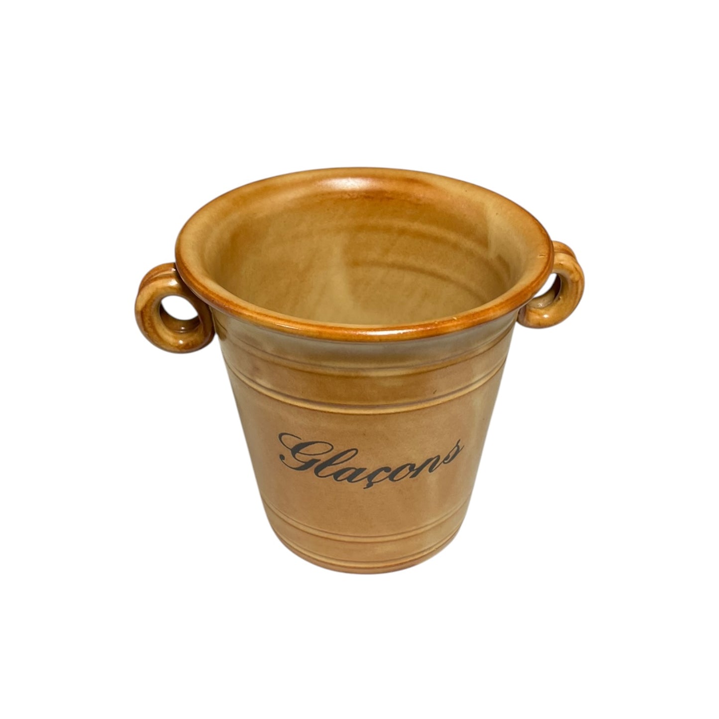 Vintage French Stoneware Ice Bucket “Glacons” – 1970s Retro Barware