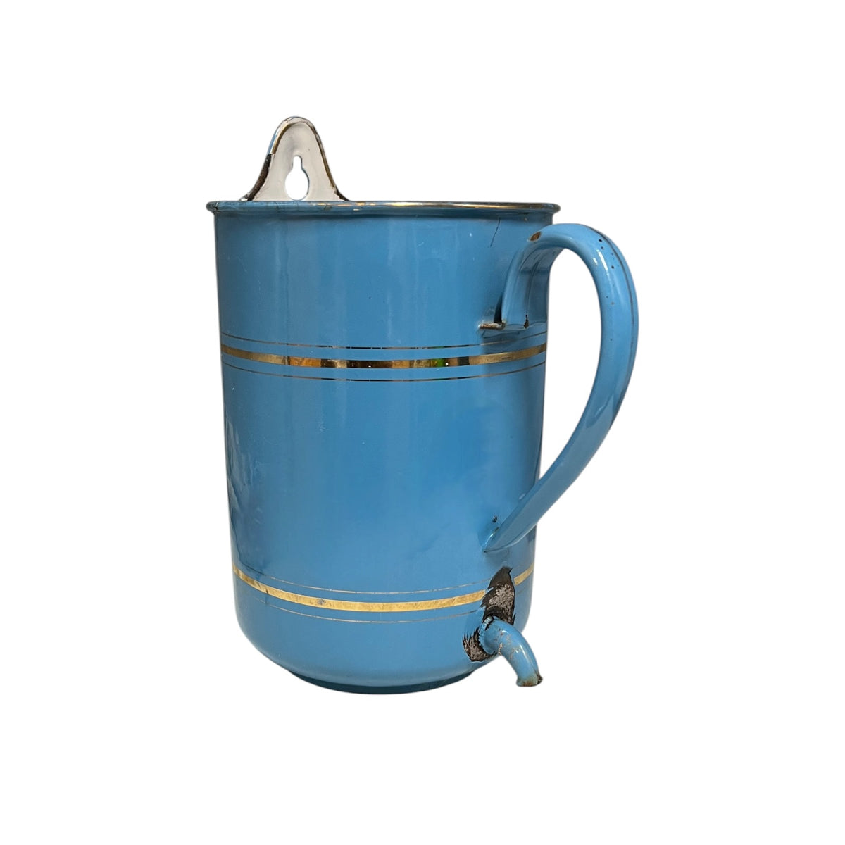 Vintage French Enamel Irrigator | White Wall Hung Planter Storage Pot or Shower Caddy
