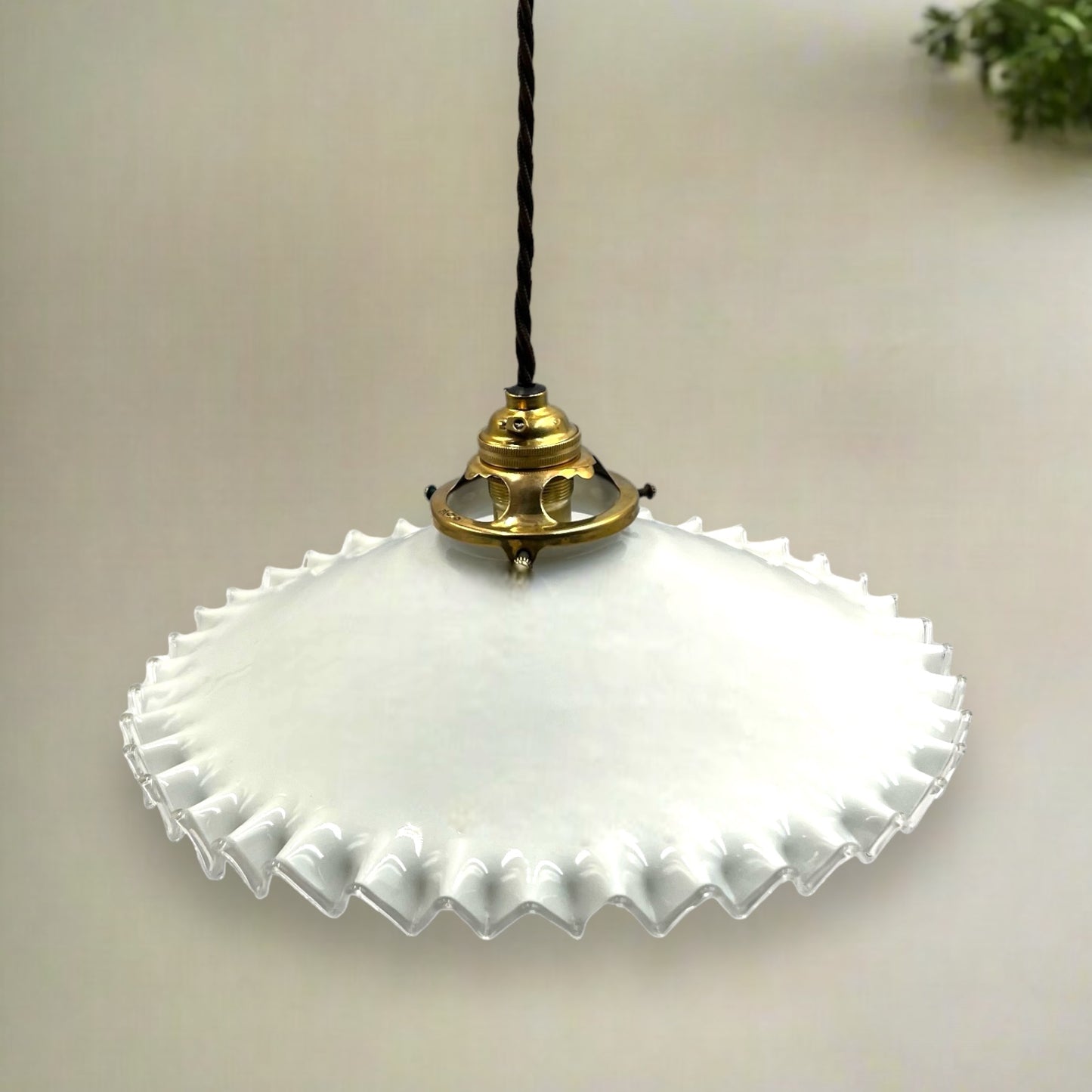 Vintage French Glass Ceiling Pendant Light, Milk Glass Hanging Lampshade