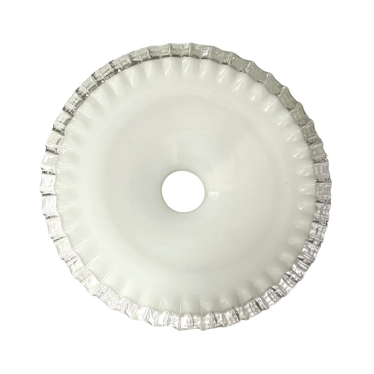 Vintage French Opaline Milk Glass Coolie Pendant Shade Clear Rim 26cm
