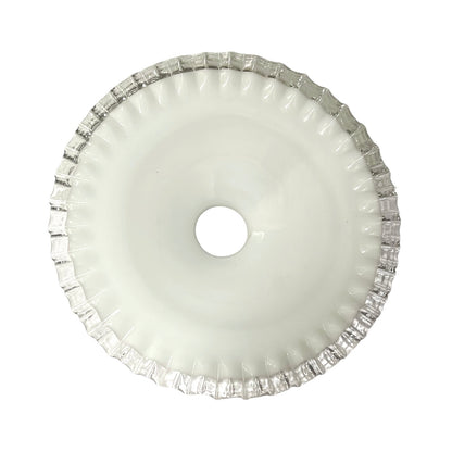 Vintage French Opaline Milk Glass Coolie Pendant Shade Clear Rim 26cm