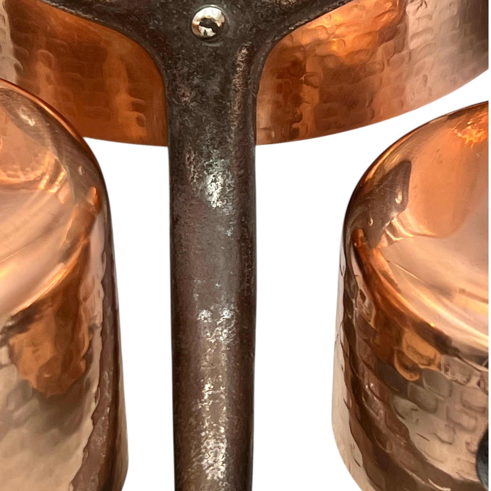 close up of copper pan handle