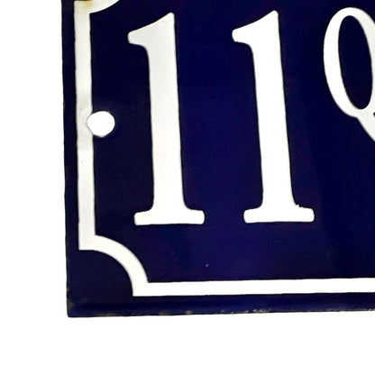 French vintage enamel blue and white enamel door number 11