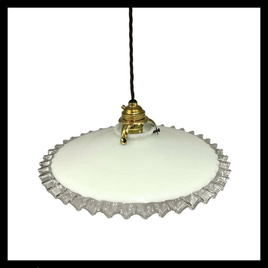 Vintage French Glass Ceiling Pendant Light, Milk Glass Hanging Lampshade