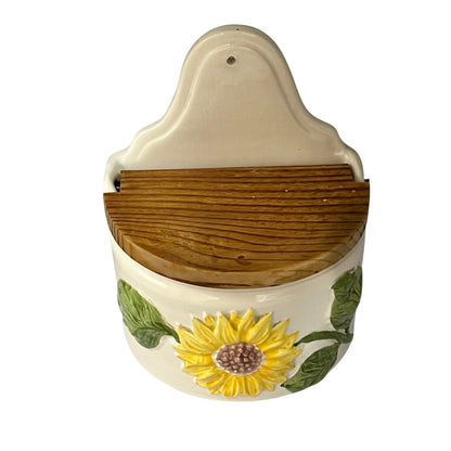 Vintage French Ceramic Salt Box – Wall-Mounted Sel Crock with Lid
