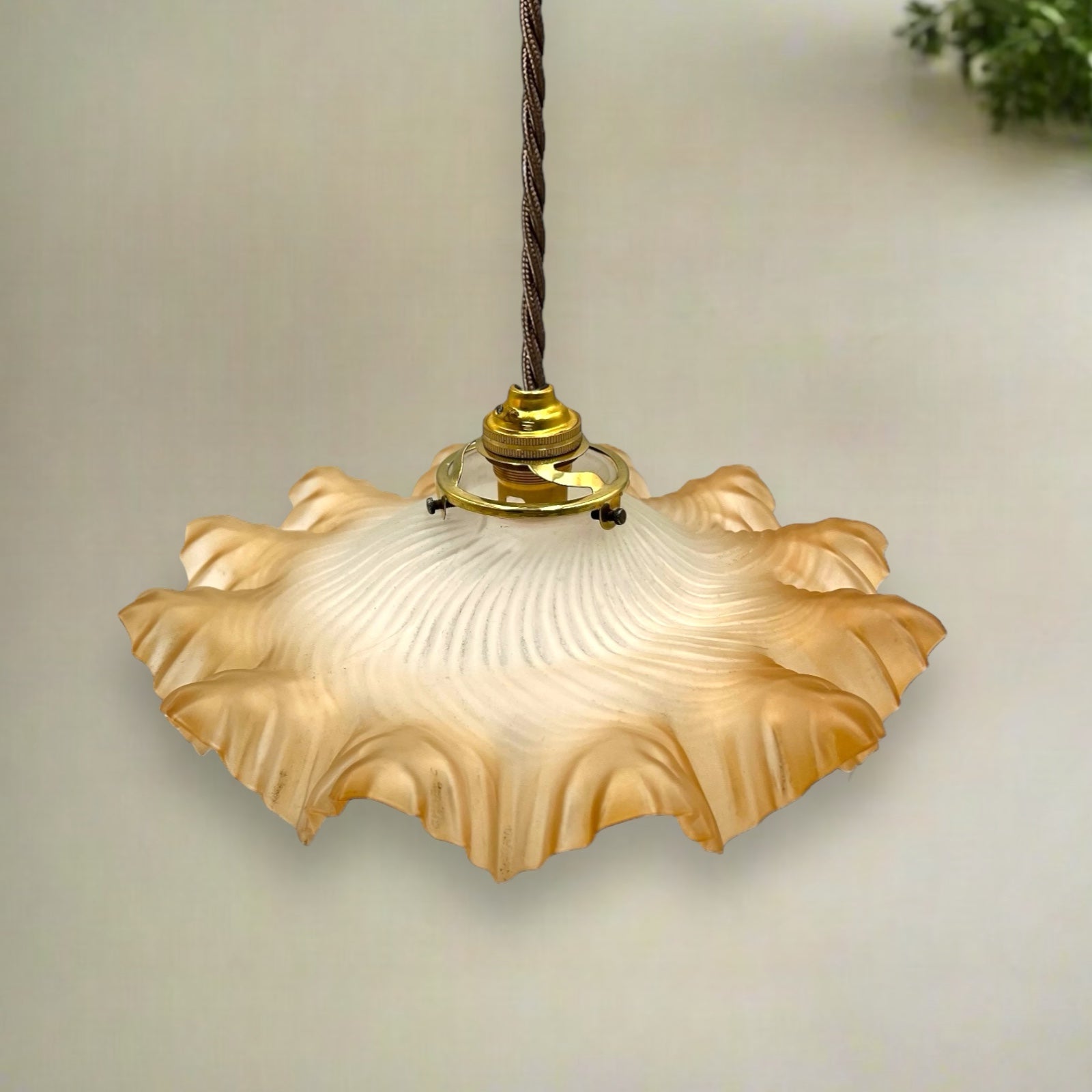 Vintage French Frosted Glass Ceiling Pendant Light, Hanging Lampshade