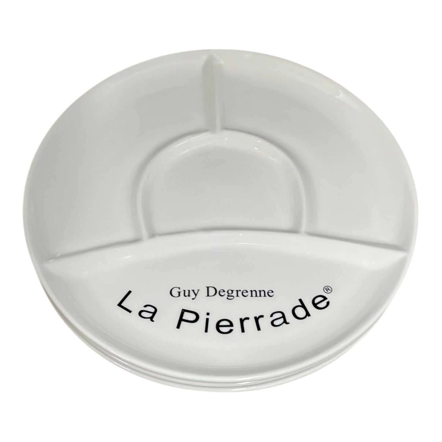 White ceramic palette with 'La Pierrade' branding on a white background
