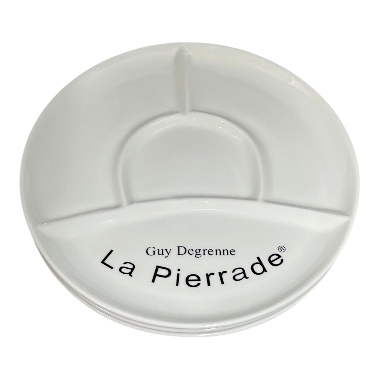 White ceramic palette with 'La Pierrade' branding on a white background