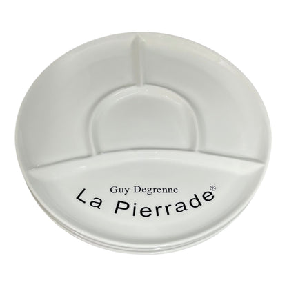 White ceramic palette with 'La Pierrade' branding on a white background
