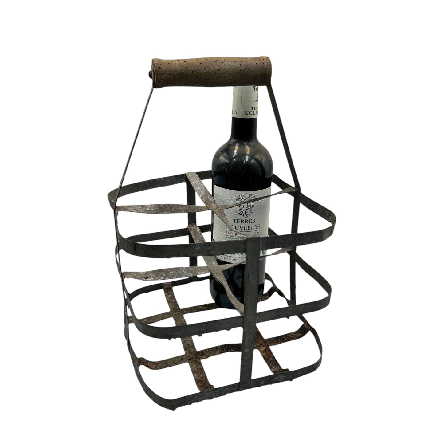 Vintage French Galvanized Metal Wine Milk Bottle Carrier, Holder 1950s/60s