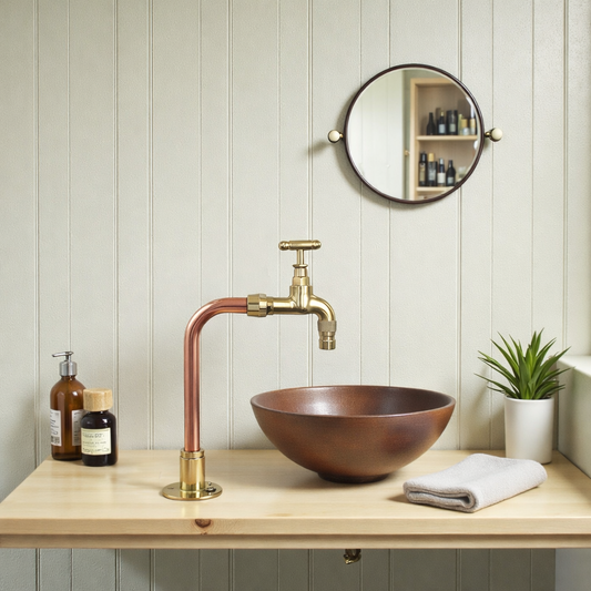 Small Brass and Copper Vintage Style Tap, Copper Bathroom or Cloakroom Tap