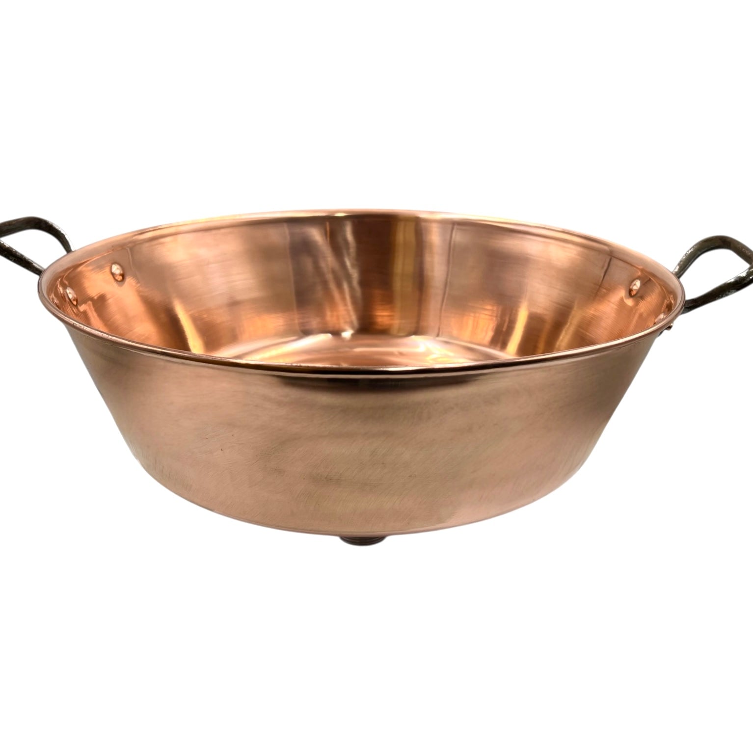 Copper pot with handles on a white background