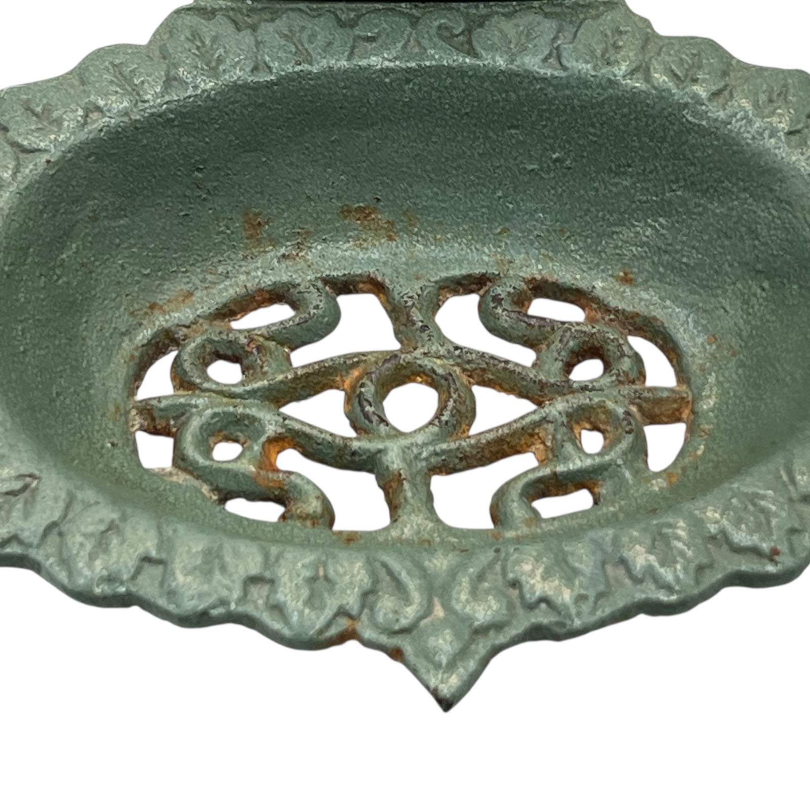 close up metal soap dish on a white background