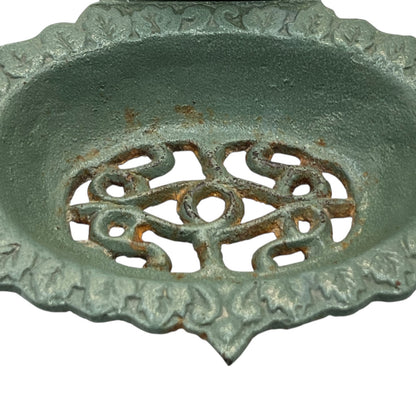 close up metal soap dish on a white background