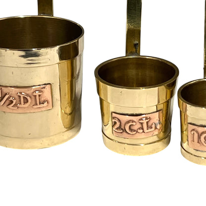 Set of 6 Vintage French Brass Cider Measuring Cups – Long-Handled Brocante Kitchen Decor