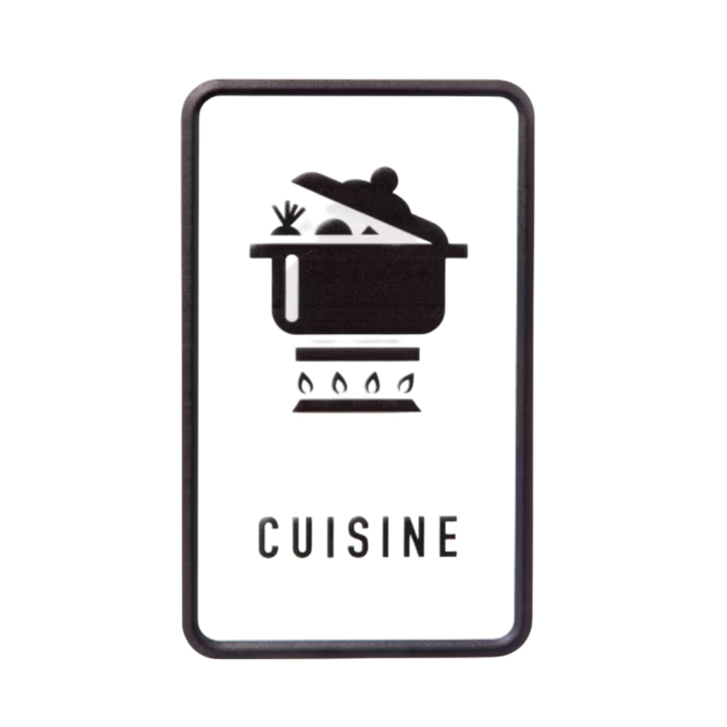 Black and white sign with a cooking pot icon and 'CUISINE' text on a white background