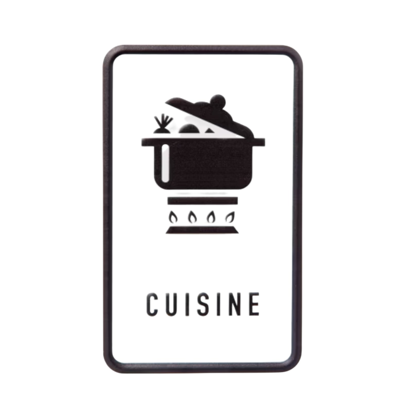 Black and white sign with a cooking pot icon and 'CUISINE' text on a white background