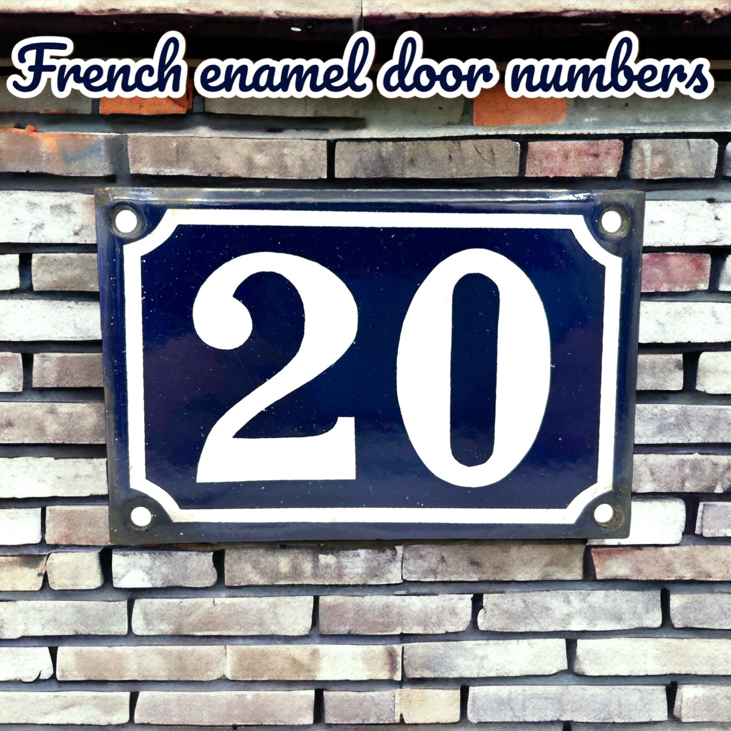 image French vintage blue and white enamel door number 20