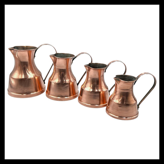 Set of 4 French vintage copper tankards or measuring cups for sale from All Things French Store
