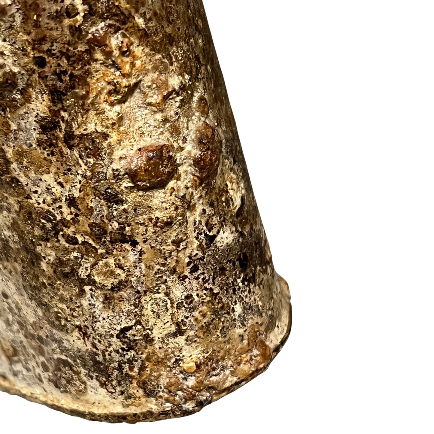 close up of a rusty water bottle on a white background 