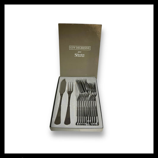 Vintage Set Of Guy Degrenne Boxed Stainless Fish Cutlery Set from France