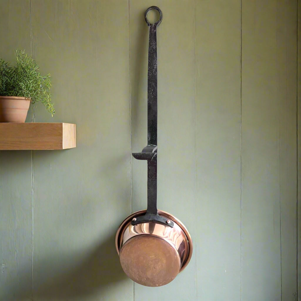 French Vintage Copper Hearth Pan Skillet, Traditional Fireplace Drip Pan