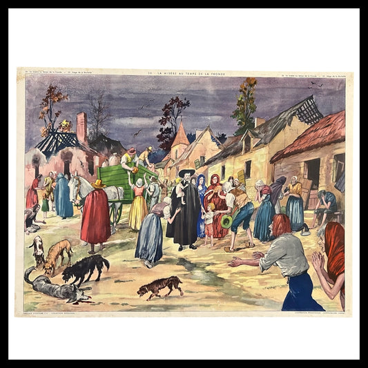 Vintage French Double Sided 1950s School Poster, Siege of La Rochelle for sale from All Things French Store