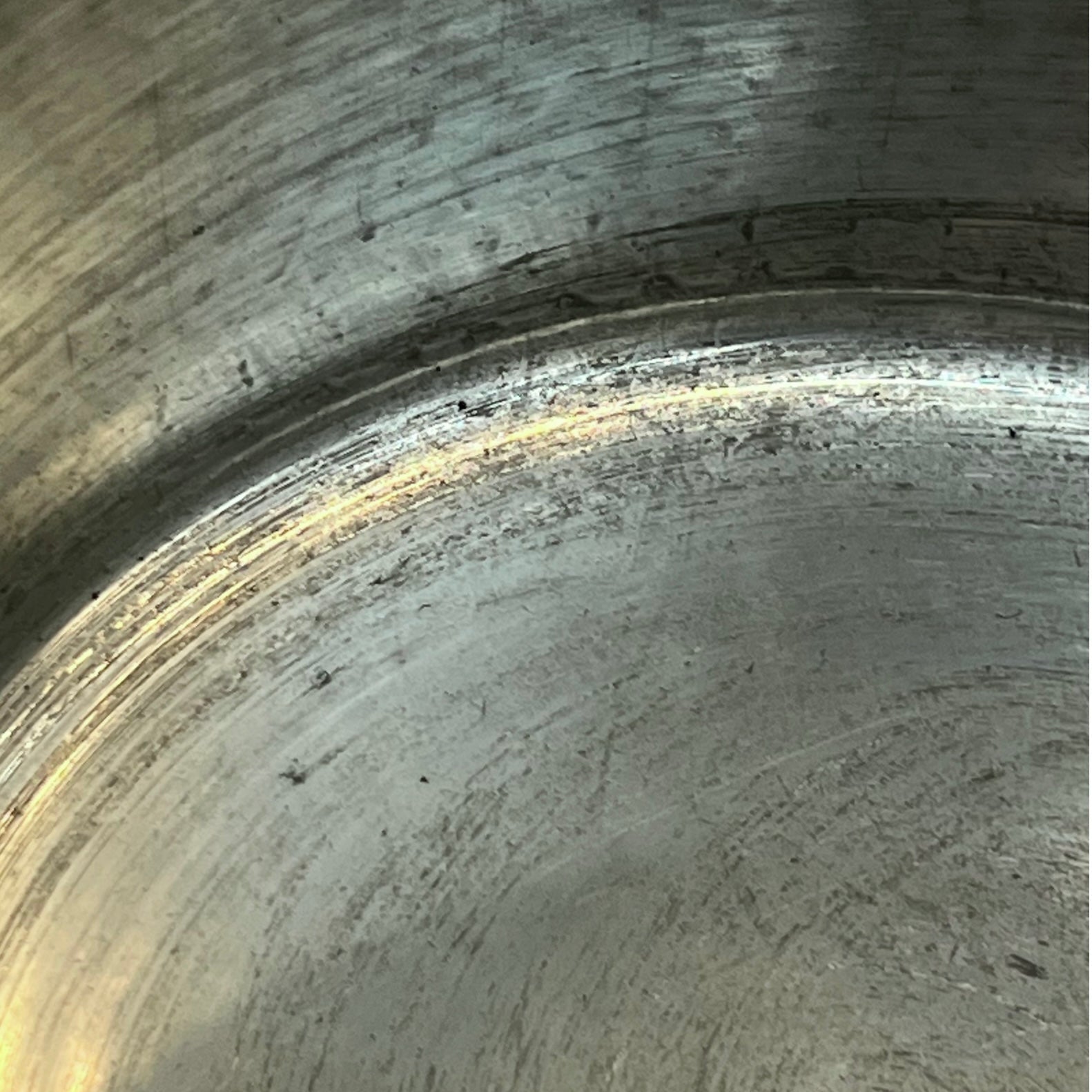 close up of copper pan inner