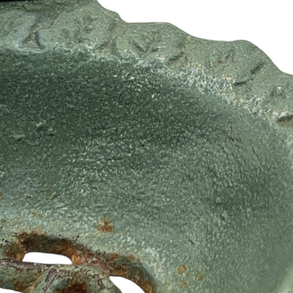 close up metal soap dish on a white background