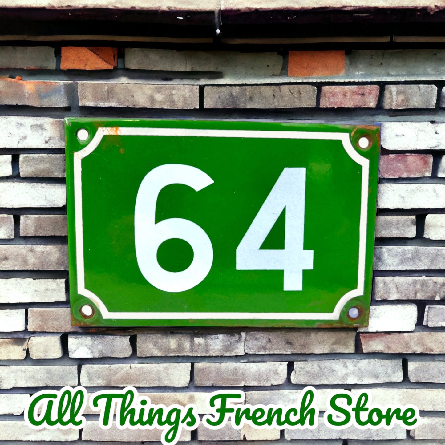 image French enamel green and white door number 64 