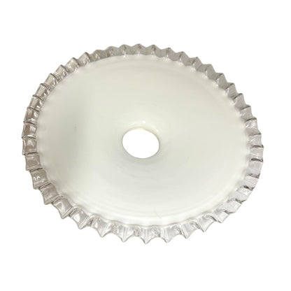 Vintage French Opaline Milk Glass Pendant Pie Crust Lampshade with Brass Collar