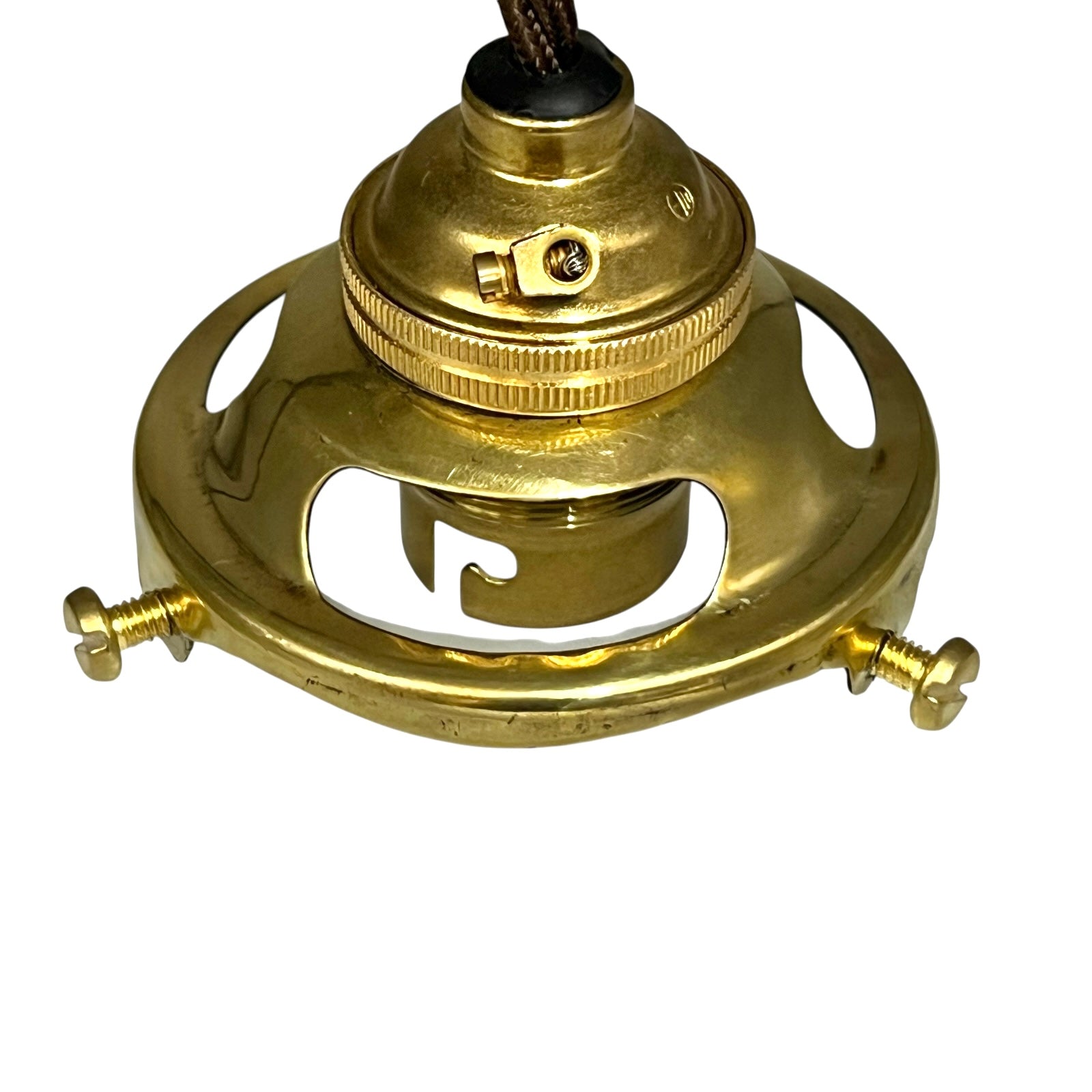 Brass ceiling light fixture on a white background