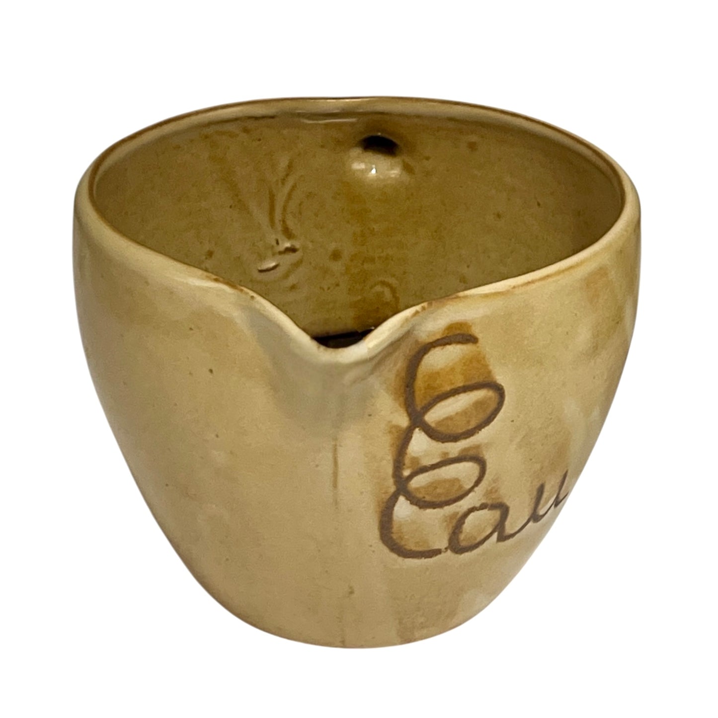 Ceramic pitcher with 'eau fraiche' text on a white background