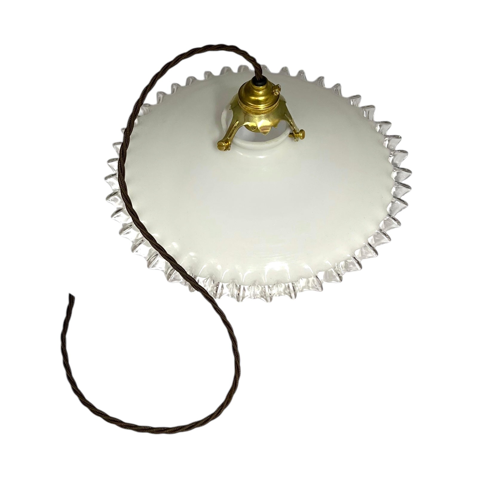 Vintage French Glass Ceiling Pendant Light, Milk Glass Hanging Lampshade