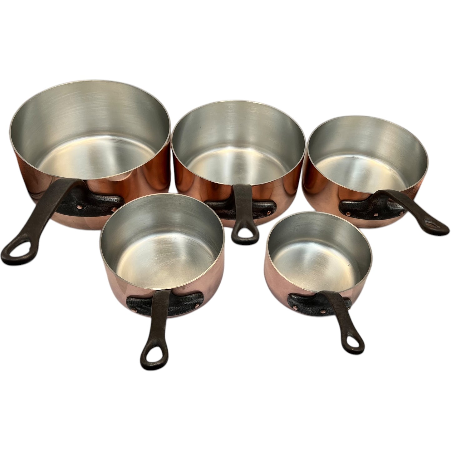 Vintage French Copper Saucepans, Copper Pots, Set of 5, Brand New Tin Lining 2mm 6+kg 