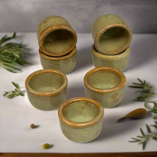 Set of 7 Vintage French Ceramic Escargot Cups, Small Snail Serving Pots for sale