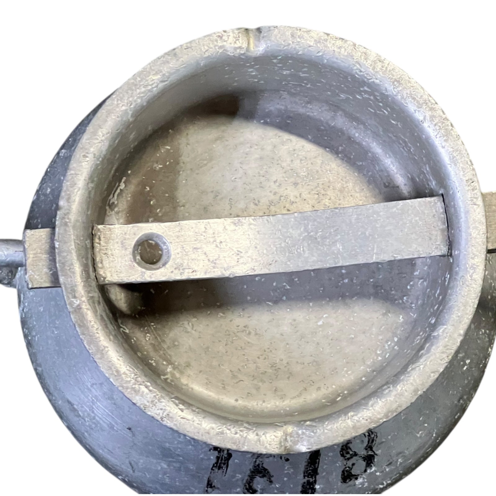 Close-up of a grey milk churn on a white background