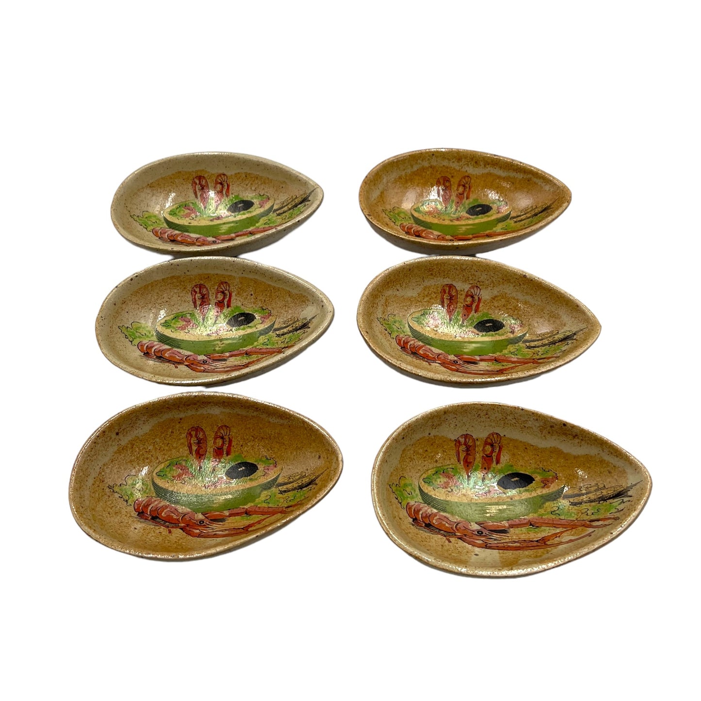 French avocado 6 piece dish set with a seafood decoration