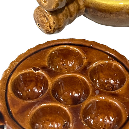 6 hole brown ceramic escargot plate