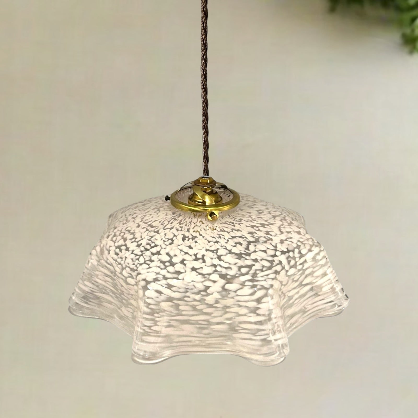 French Vintage Ceiling Pendant Lampshade with new fittings and twisted wire