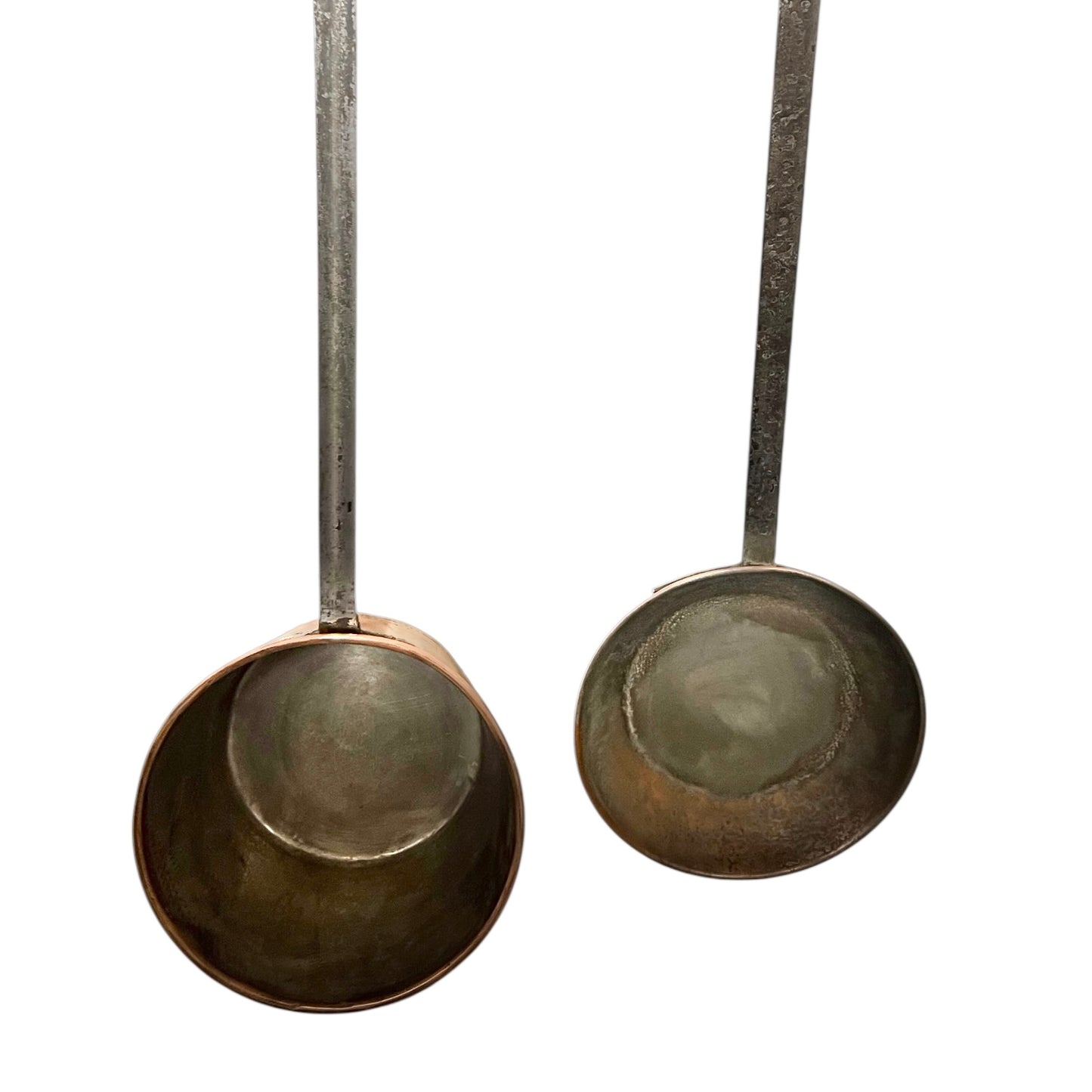 Pair of French Copper Pans with Long Handles – Tin Lined, Rustic Farmhouse Kitchen Decor