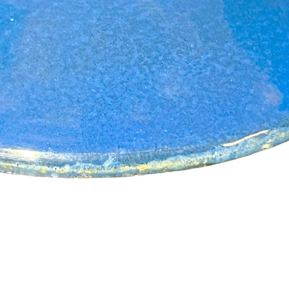 close up of blue Le Creuset cocotte
