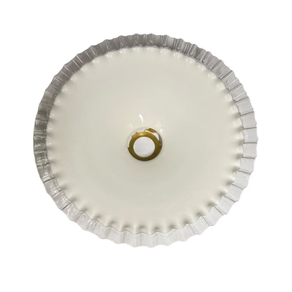 Vintage French Opaline Milk Glass Pendant Pie Crust Lampshade with Brass Collar