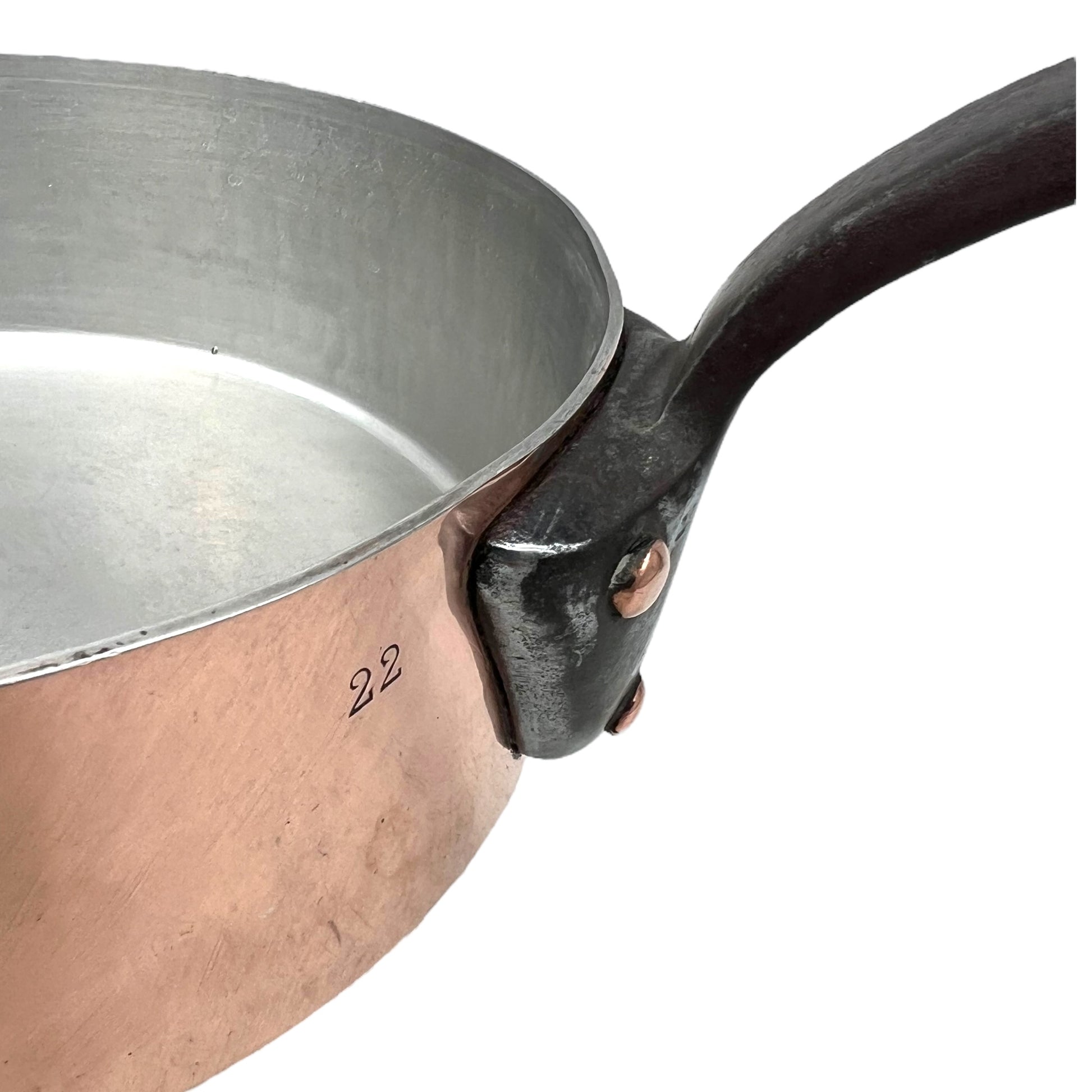French 2mm solid copper frying pan refurbished with brand new tin lining