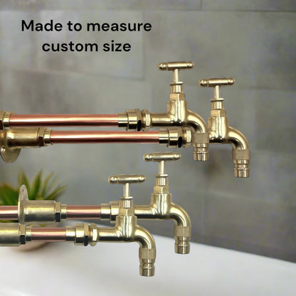 Pair of Vintage Style Wall Mounted Taps, Brass and Copper, Custom Size for sale from All Things French Store