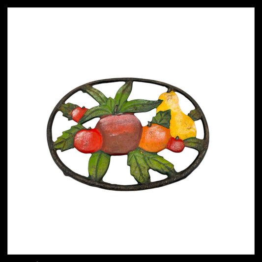 French Cast Iron Kitchen Pan Trivet Pot Stand with a Fruit Decoration 