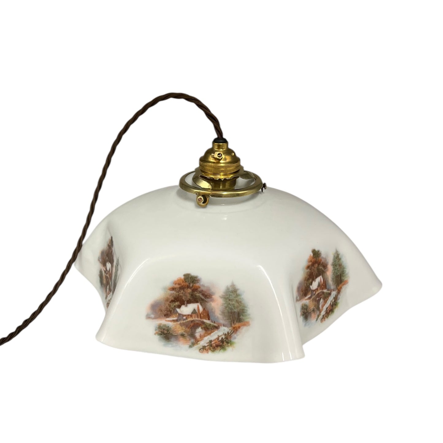 Vintage French Pendant Light, White Milk Glass, Hanging Interior Lampshade 